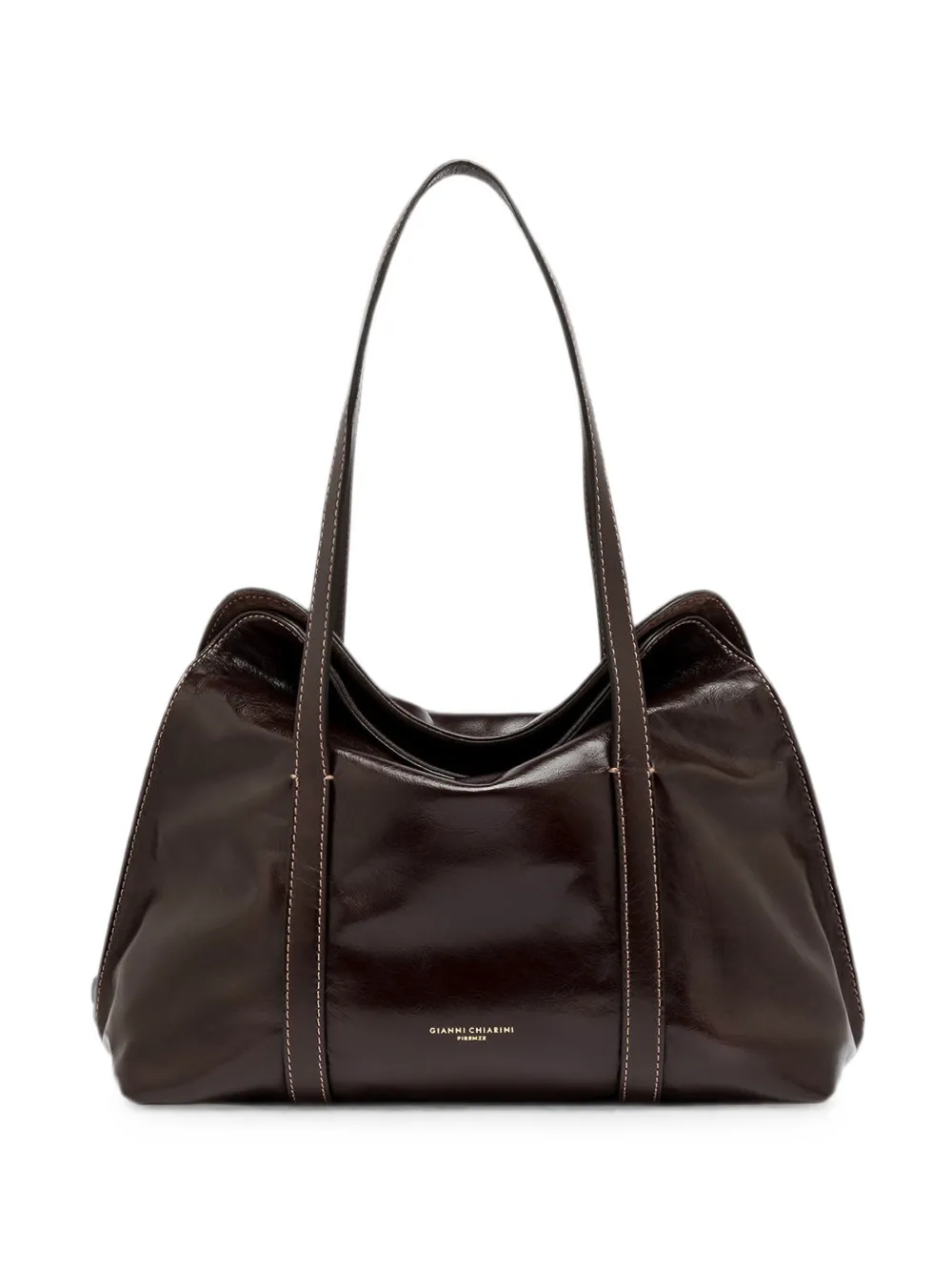 GIANNI CHIARINI Marghe large topstitch leather shoulder bag - Marrone