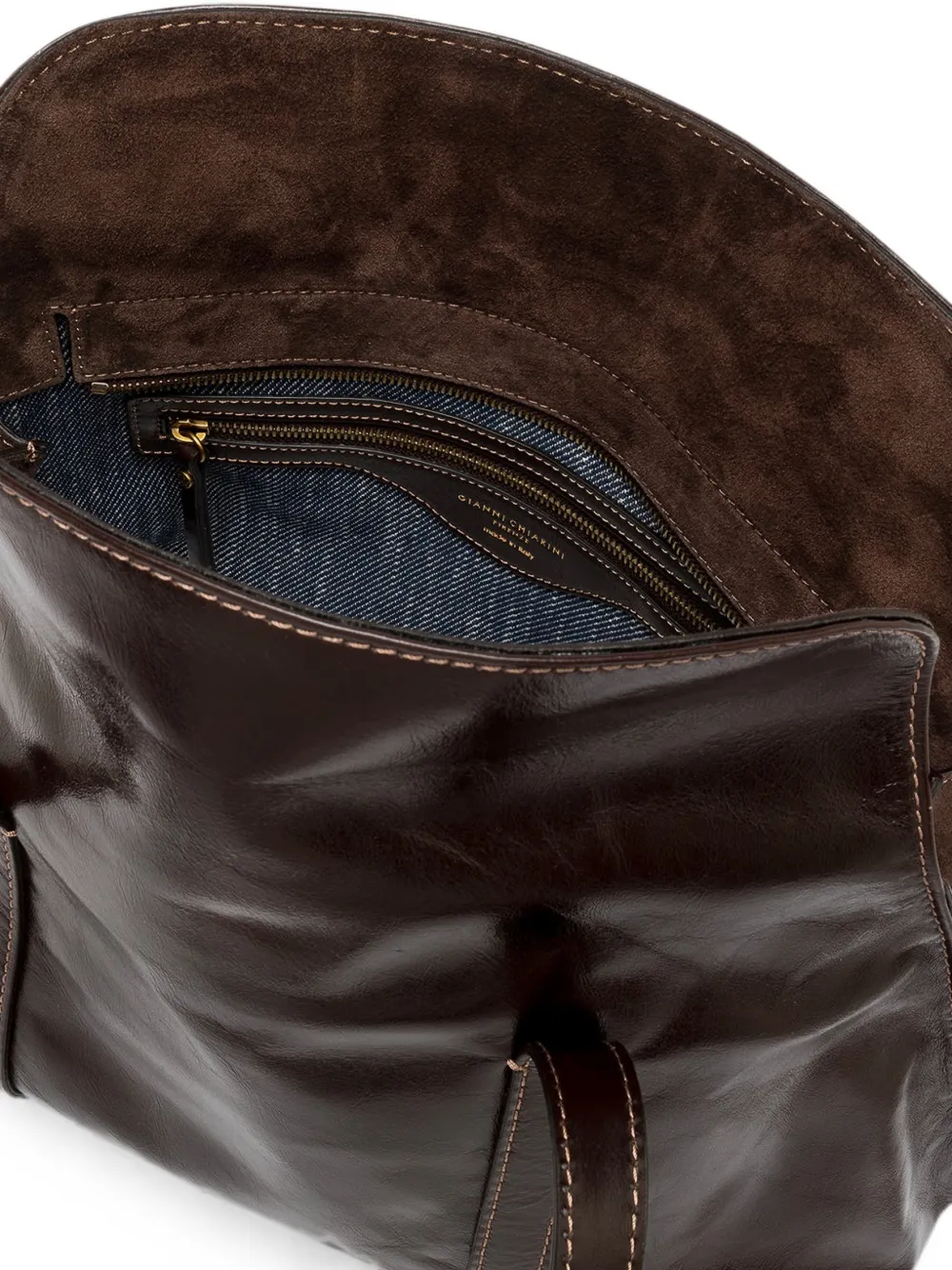 GIANNI CHIARINI Grote Marghe leren schoudertas met stiksels Bruin