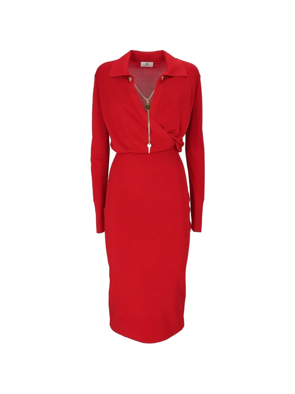 Elisabetta Franchi wrap-style chain-detail midi dress - Rosso