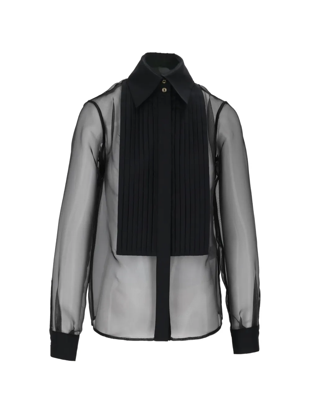 Elisabetta Franchi pleated-bib sheer shirt - Black