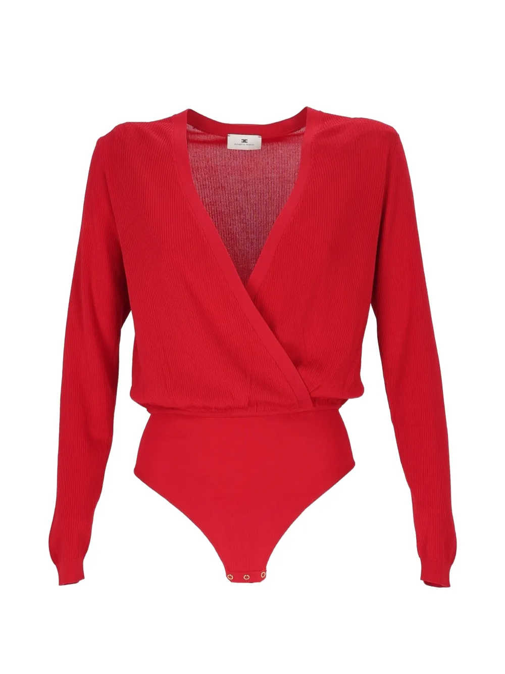 Elisabetta Franchi ribbed-knit wrap-front bodysuit - Rot