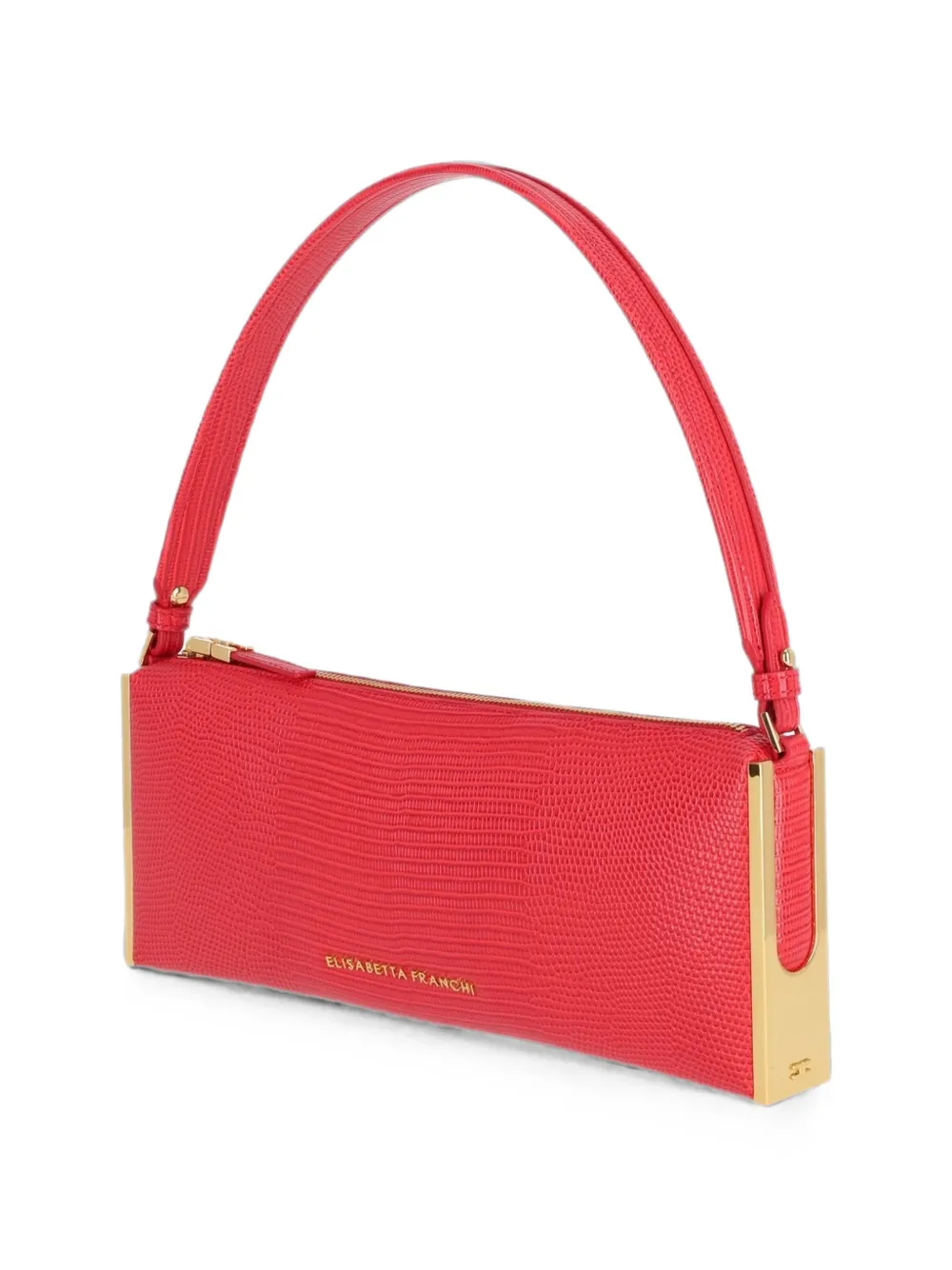 Elisabetta Franchi Schoudertas met goudkleurige afwerking en hagedissen-effect Rood