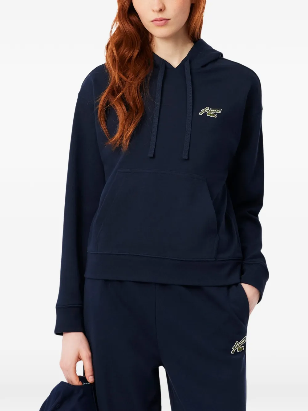 Lacoste logo-patch drawstring hoodie Blauw