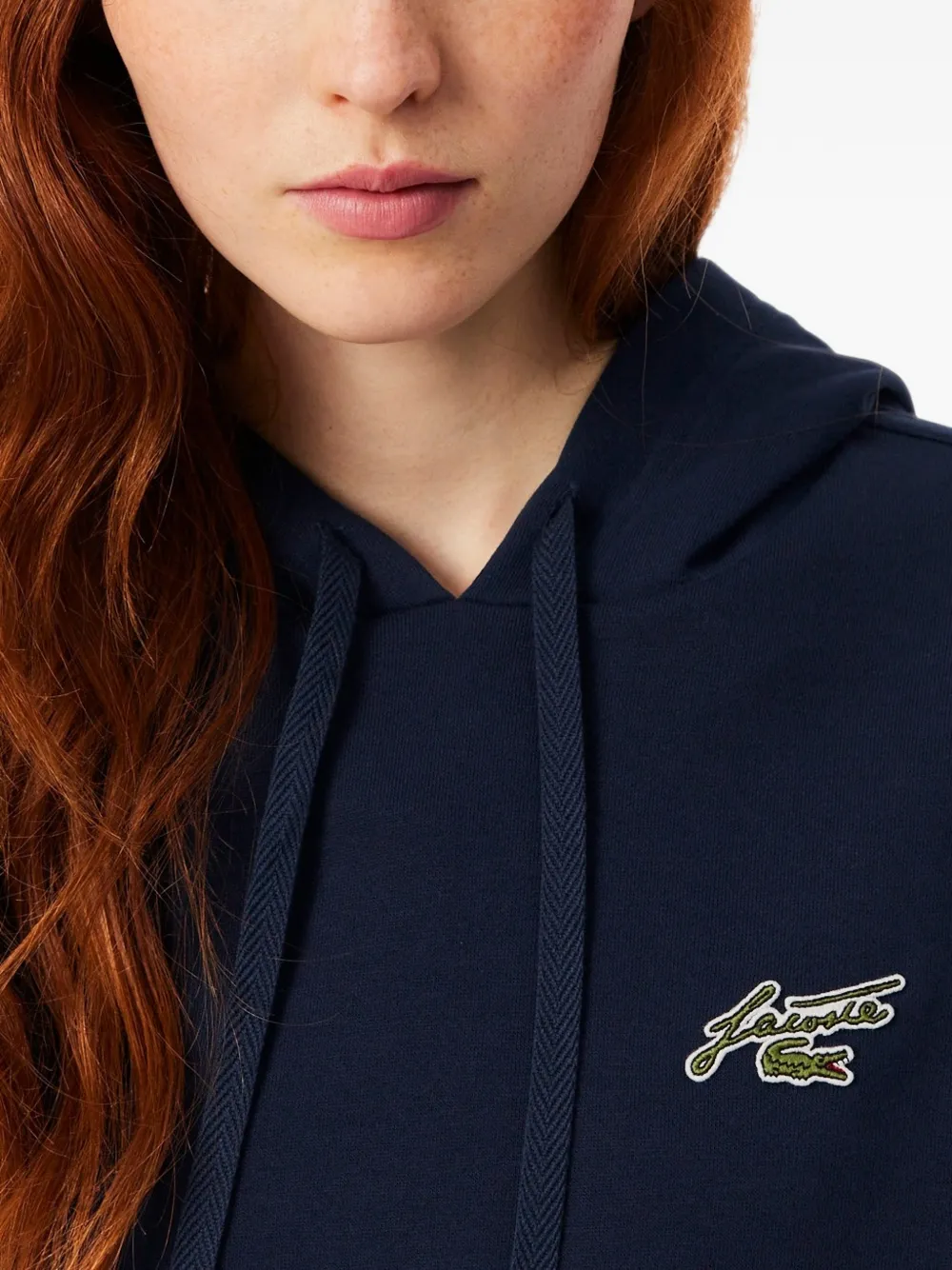 Lacoste logo-patch drawstring hoodie Blauw