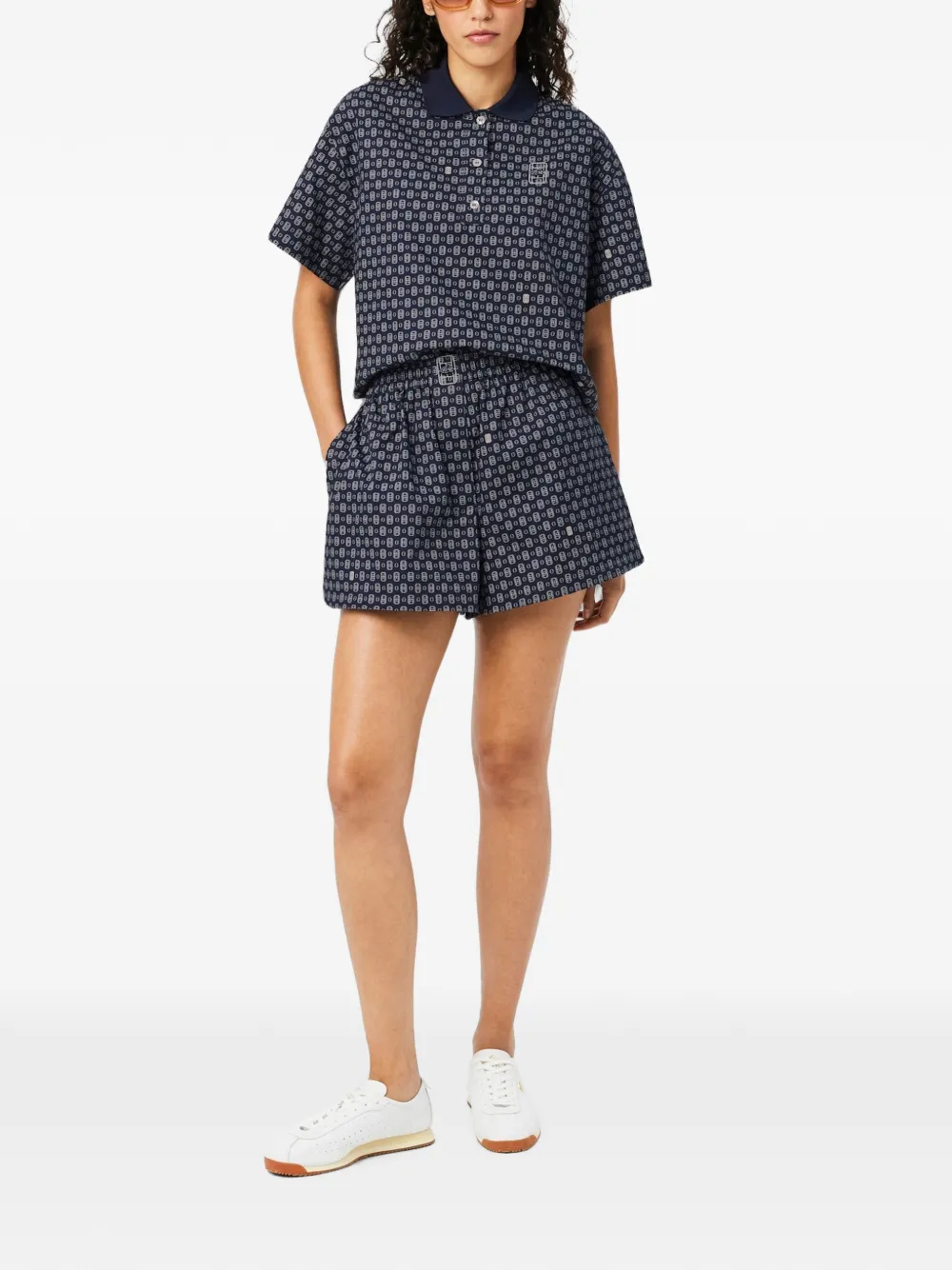Lacoste Oversized shorts met print Blauw