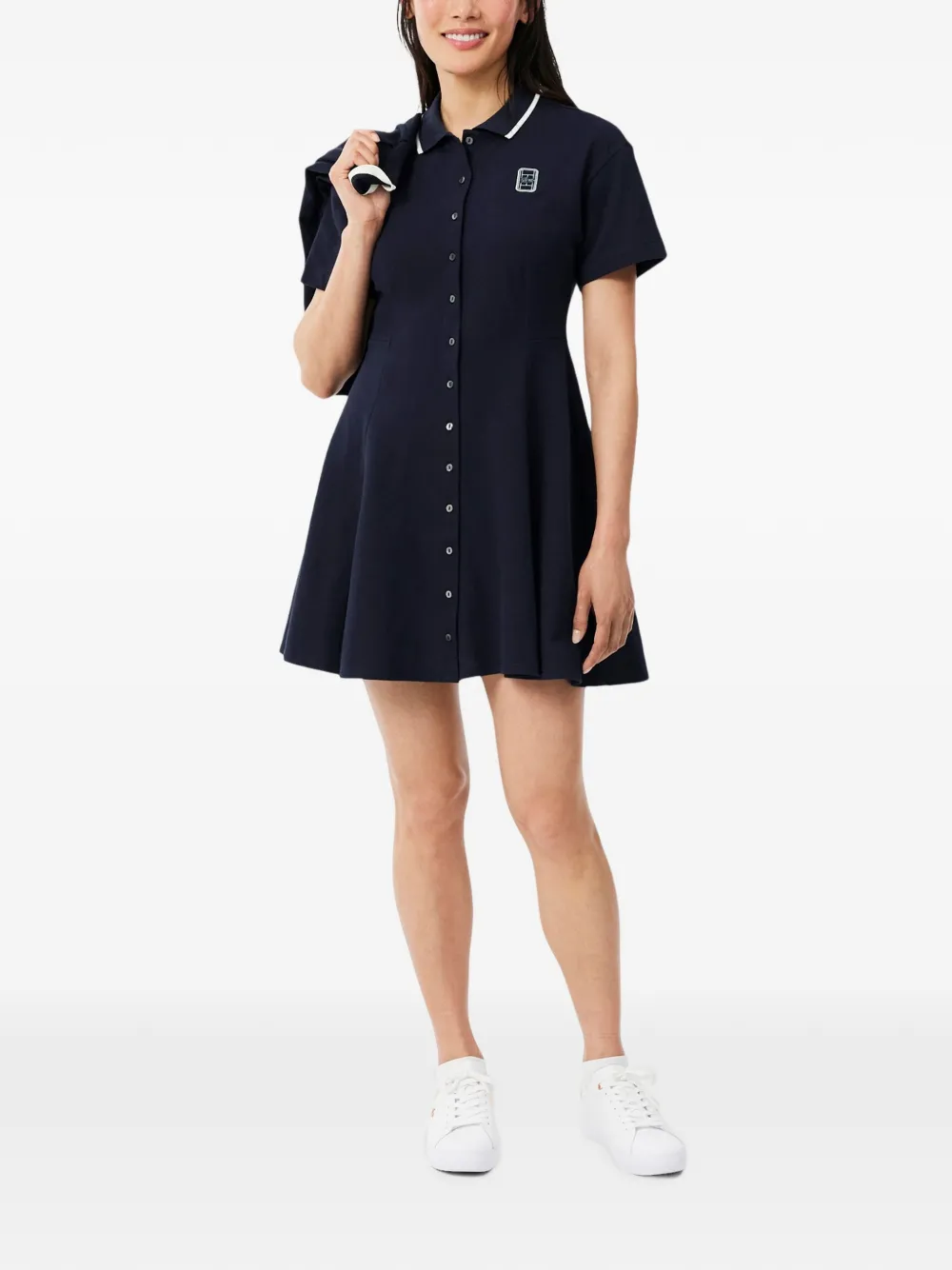 Lacoste Flared petit-piqué jurk met merkembleem Blauw