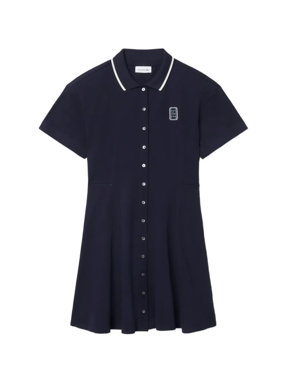 Lacoste flared badge-accent petit-pique dress - Blu