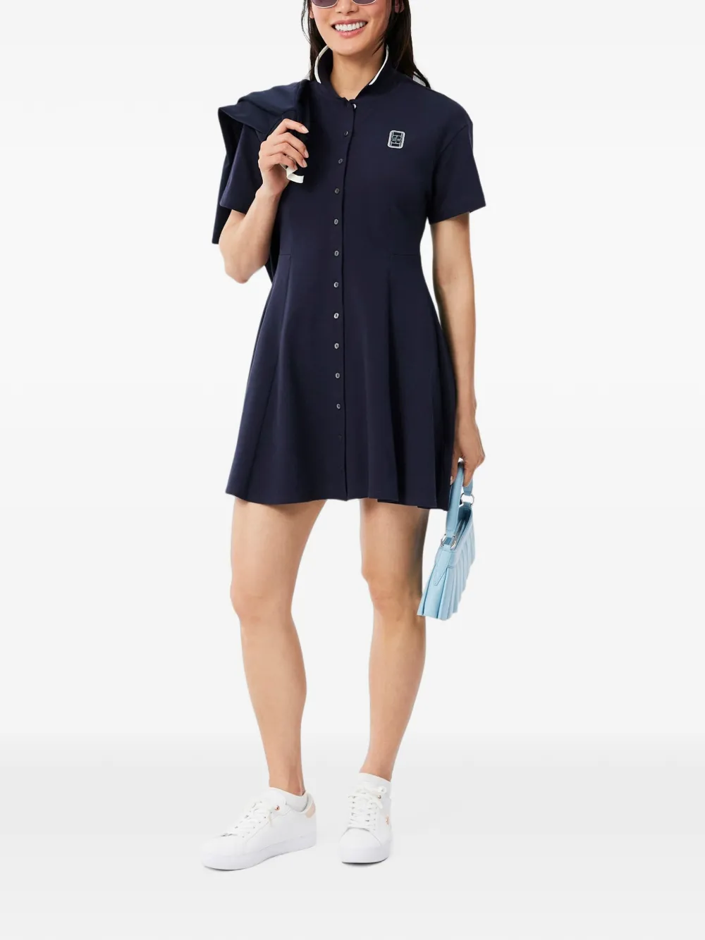 Lacoste Flared petit-piqué jurk met merkembleem Blauw