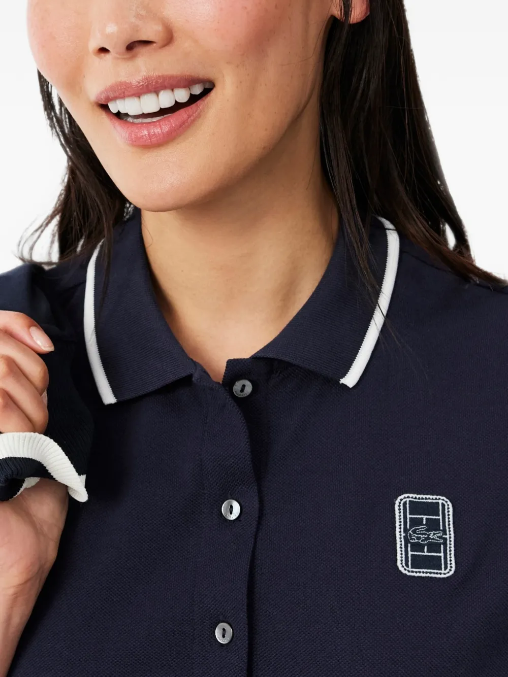 Lacoste Flared petit-piqué jurk met merkembleem Blauw
