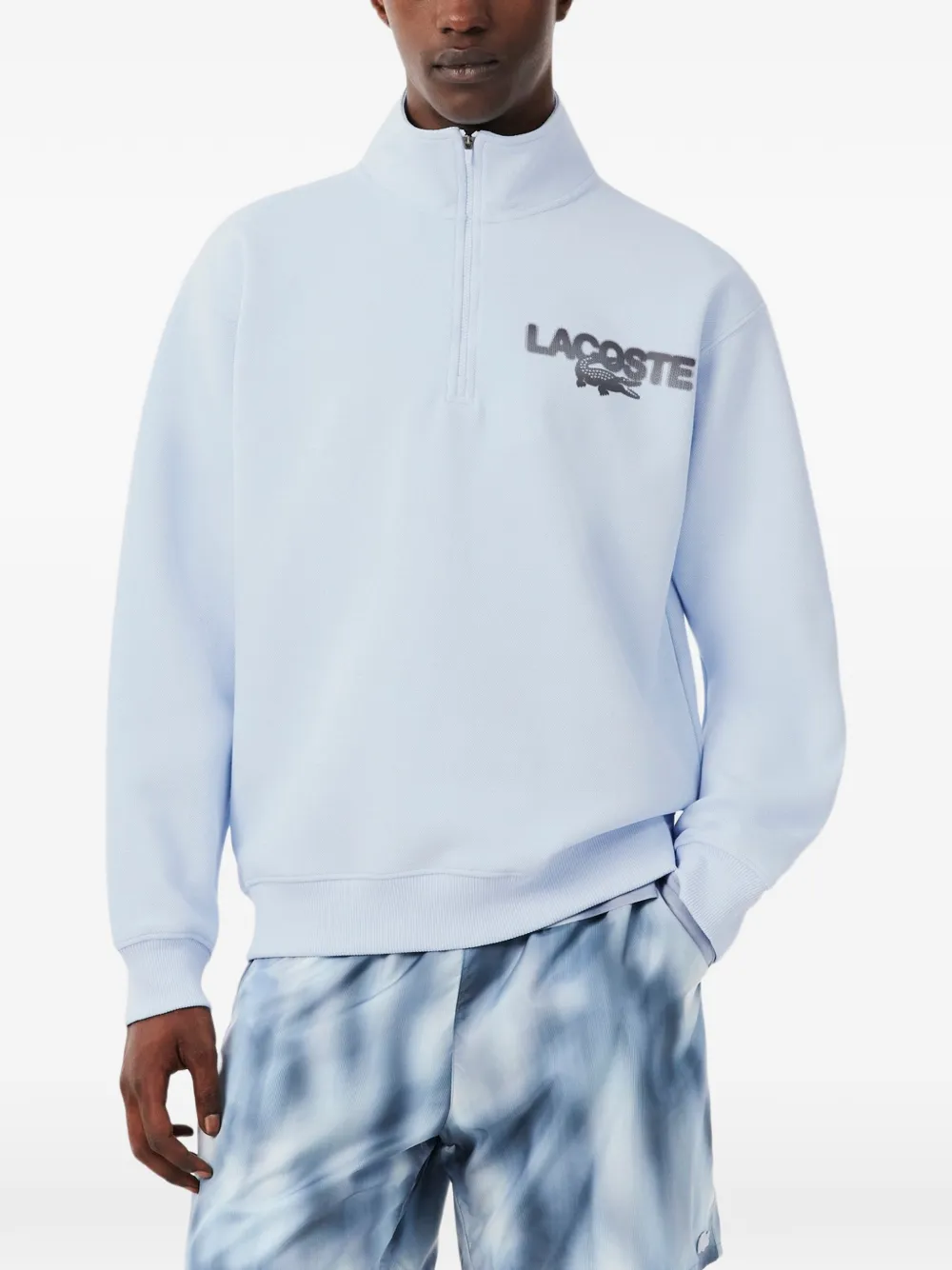 Lacoste Sweater met logoprint en halve rits Blauw