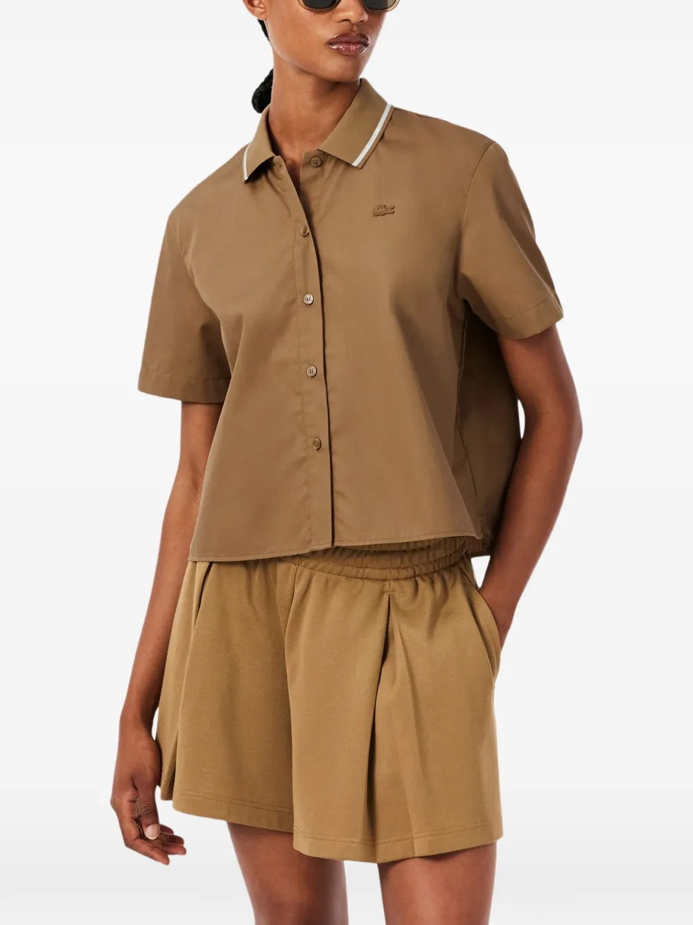 Lacoste logo-embroidered short-sleeve shirt Bruin