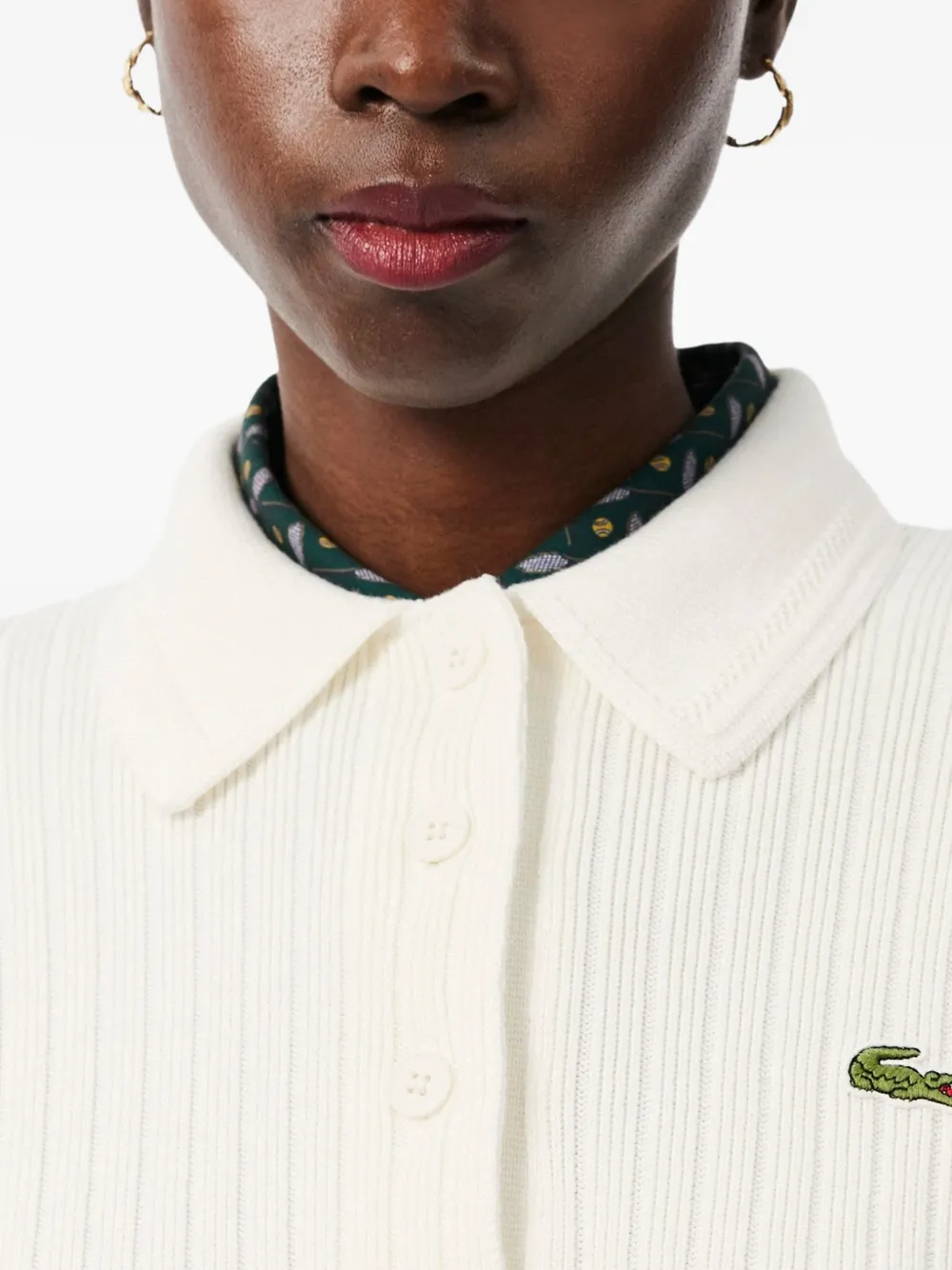 Lacoste Ribgebreid poloshirt Wit