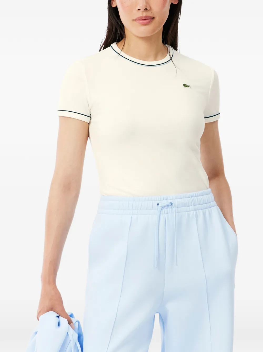 Lacoste contrast-trim jersey T-shirt Beige