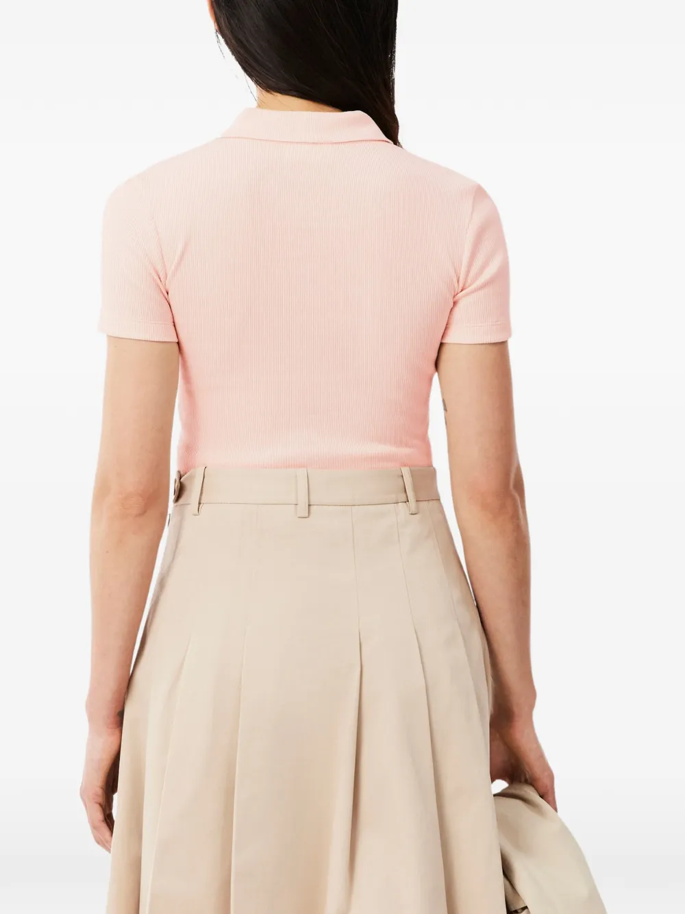 Lacoste Ribgebreid poloshirt met logo-patch Roze