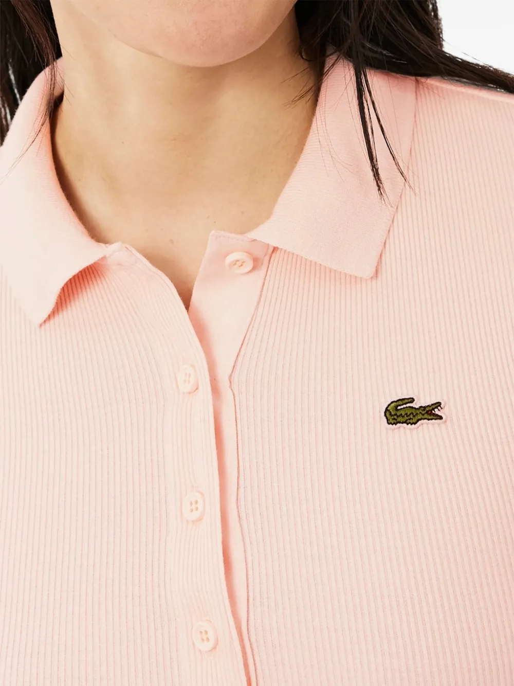 Lacoste Ribgebreid poloshirt met logo-patch Roze