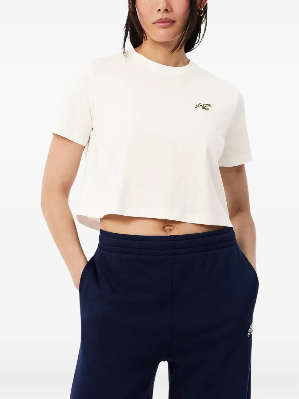 Lacoste Cropped T-shirt met logopatch Beige
