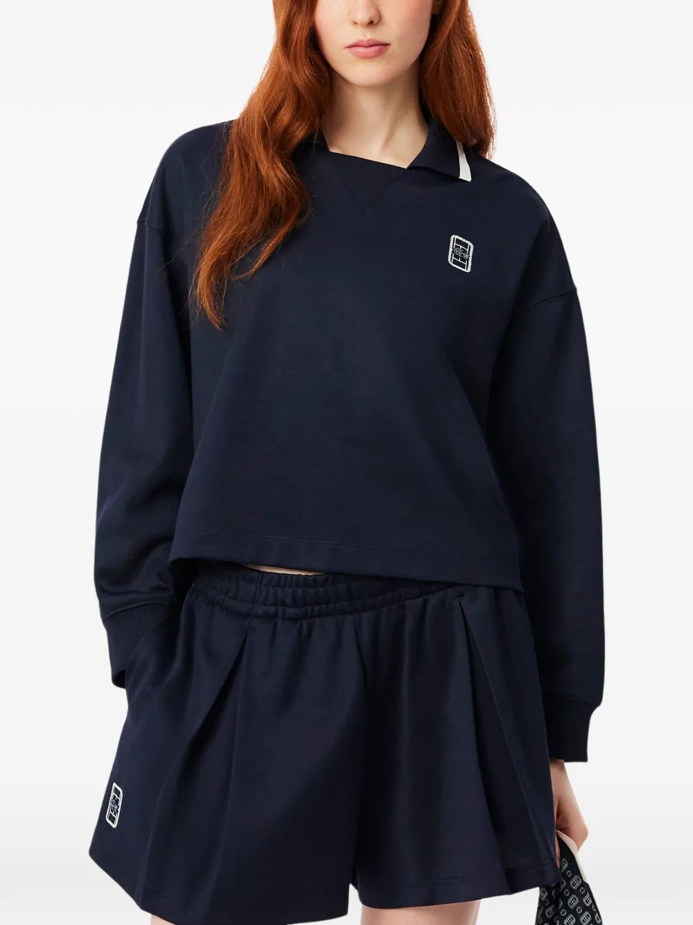 Lacoste oversized polo-collar Piqué sweatshirt Blauw