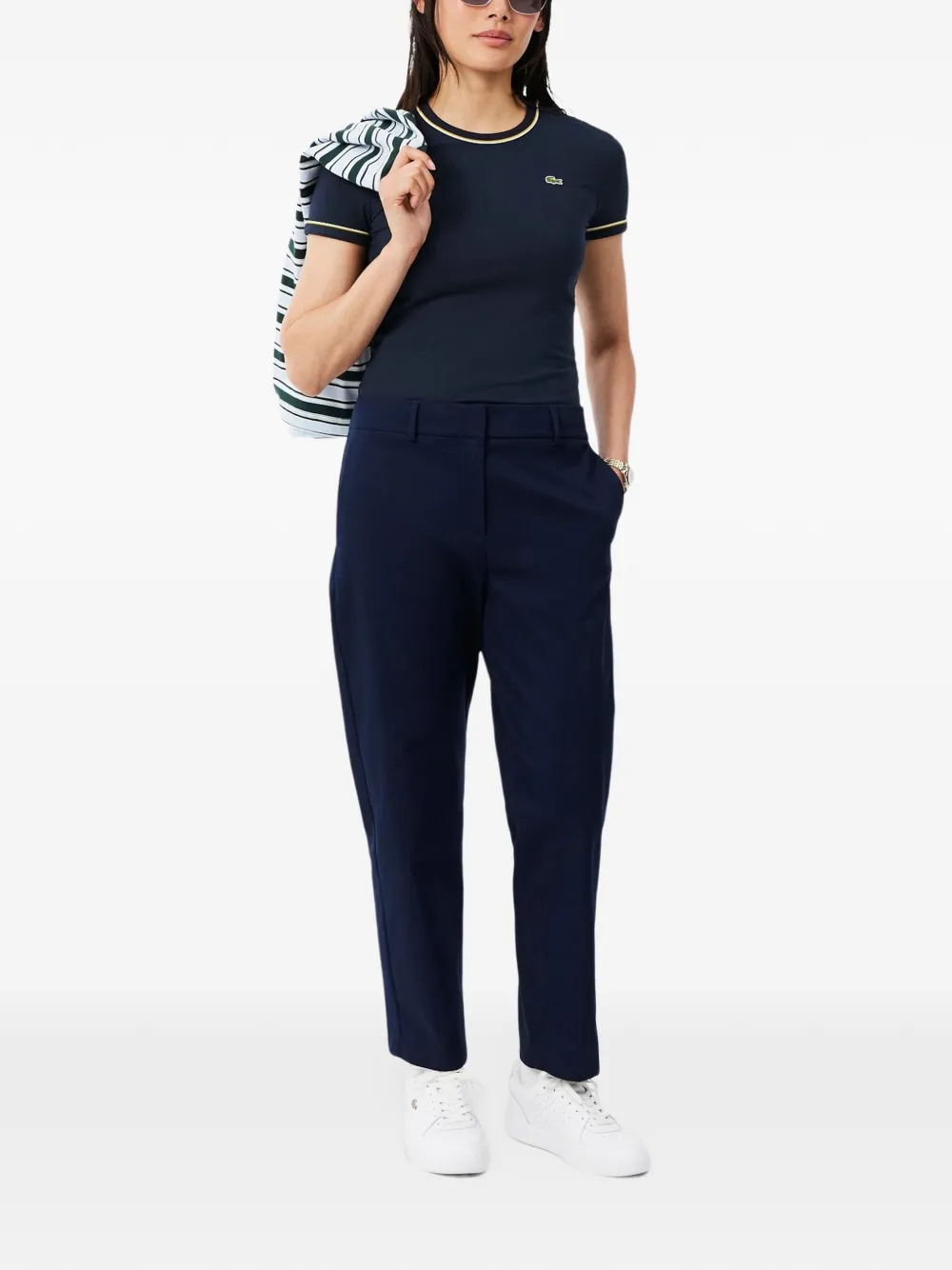 Lacoste contrast-trim jersey T-shirt Blauw