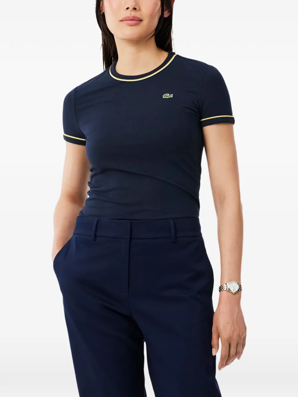 Lacoste contrast-trim jersey T-shirt Blauw