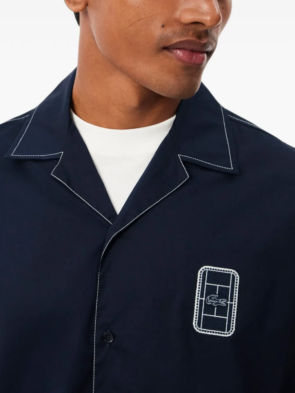 Lacoste Overhemd met contrasterende stiksels en logo-patch Blauw