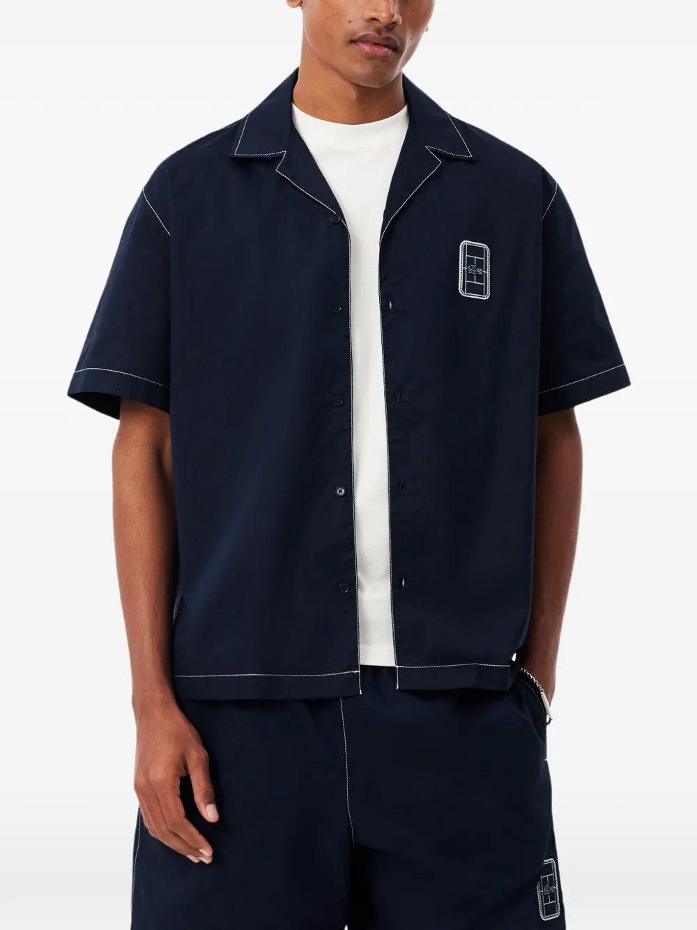 Lacoste Overhemd met contrasterende stiksels en logo-patch Blauw