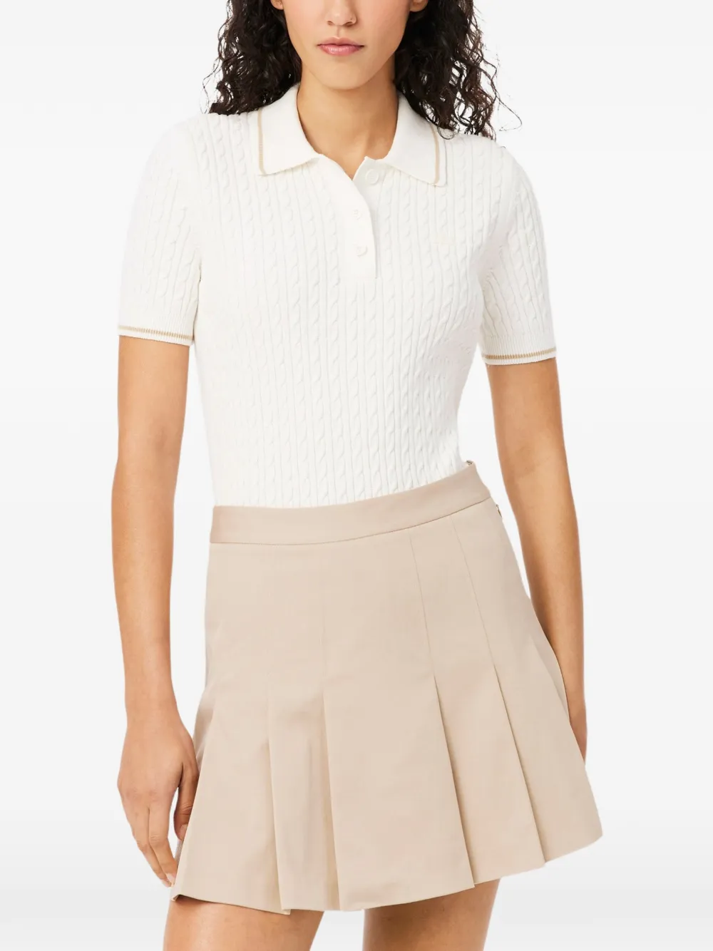 Lacoste Cable-knit Polo Shirt In Weiss