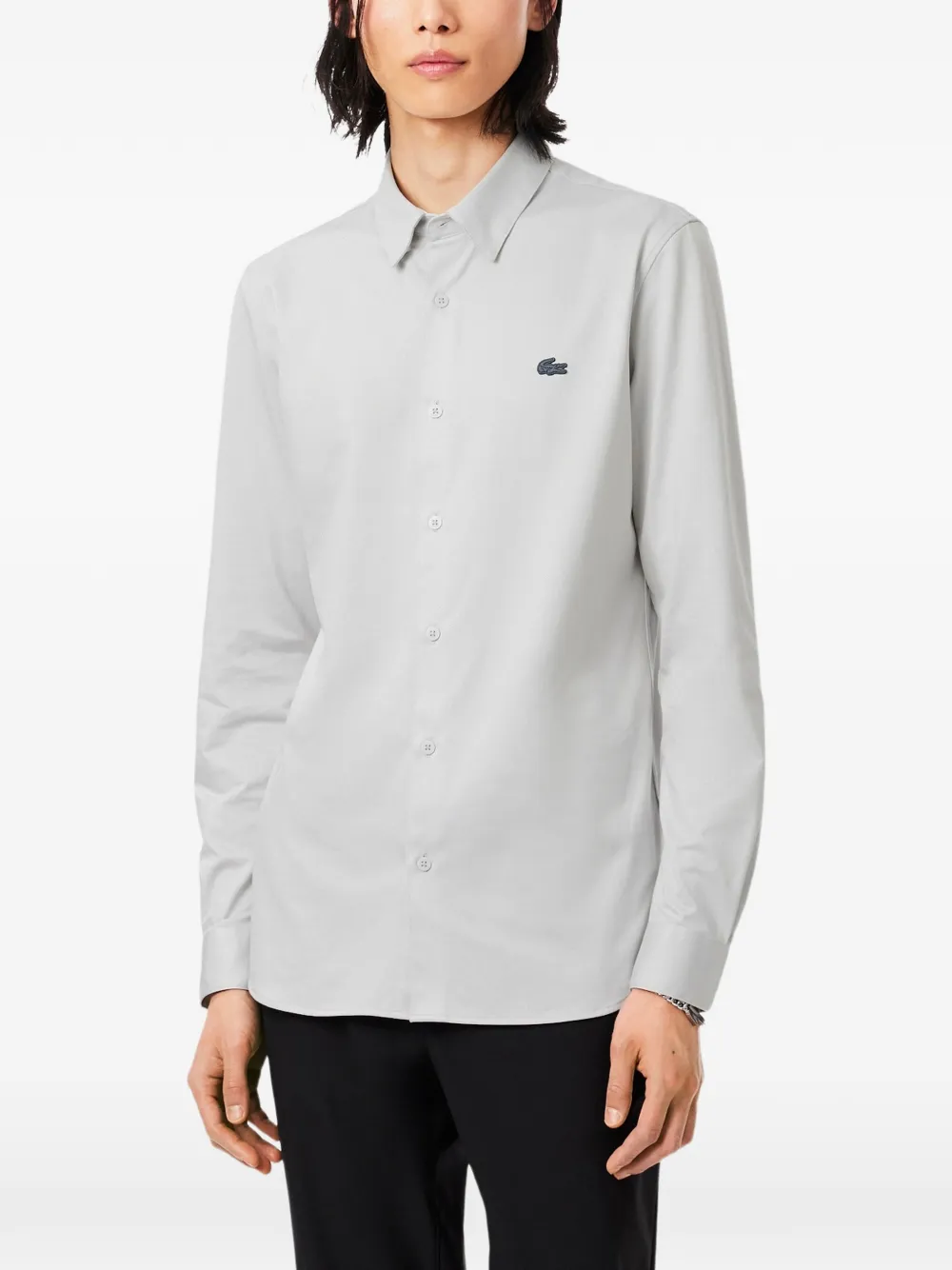 Lacoste slim fit cotton blend shirt Grijs