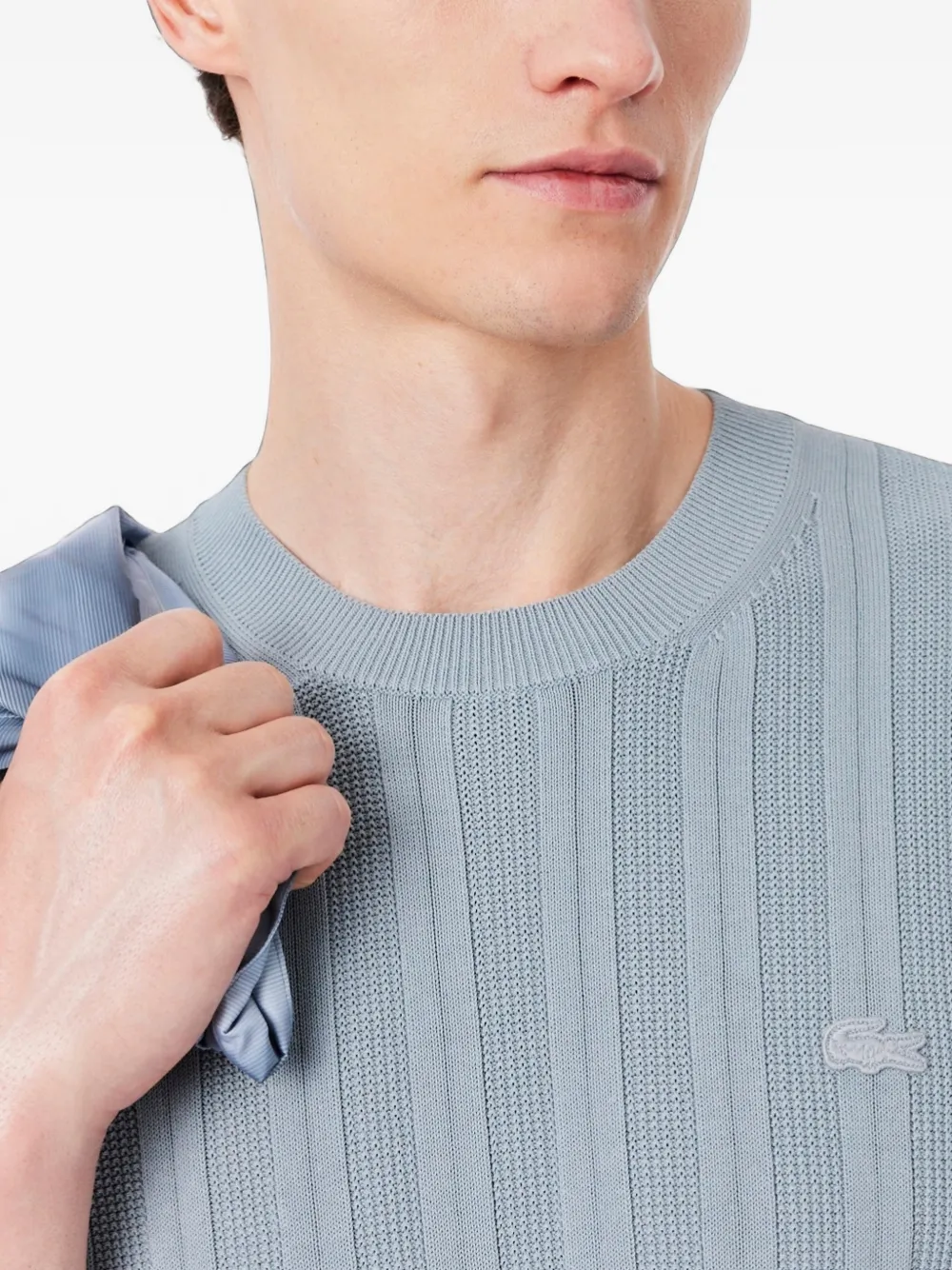 Lacoste ribbed-knit embroidered-logo T-shirt Blauw