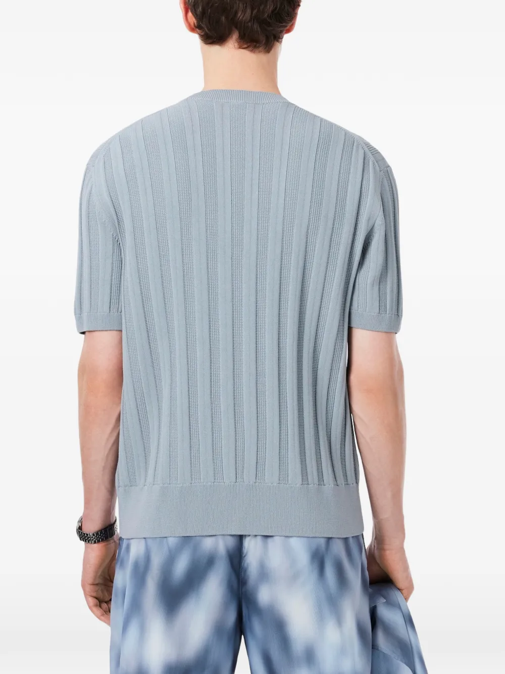 Lacoste ribbed-knit embroidered-logo T-shirt Blauw