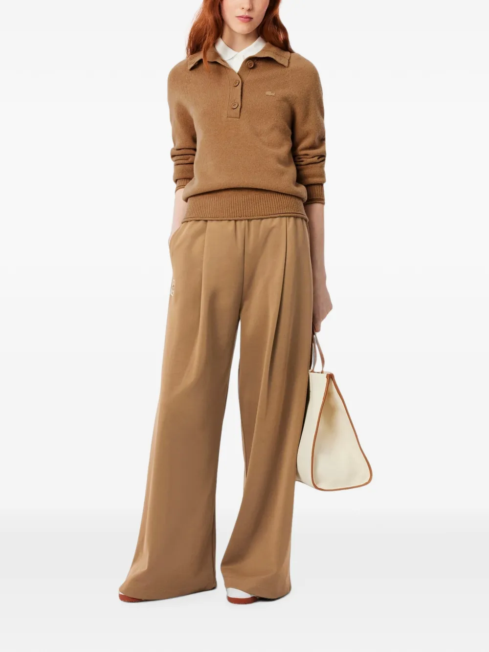 Lacoste logo-patch pleated track pants Beige