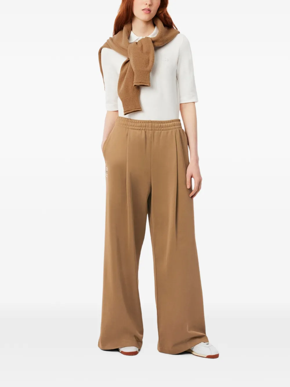 Lacoste logo-patch pleated track pants Beige