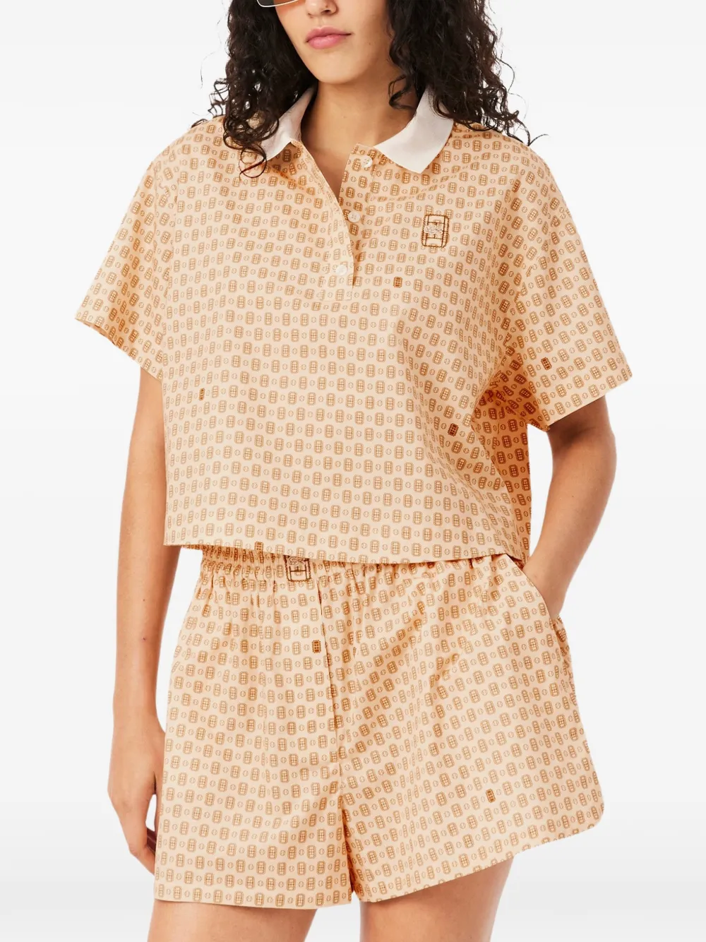 Lacoste Oversized polotop met Tennis-print Beige