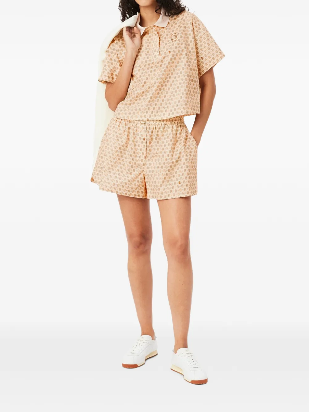 Lacoste Oversized polotop met Tennis-print Beige