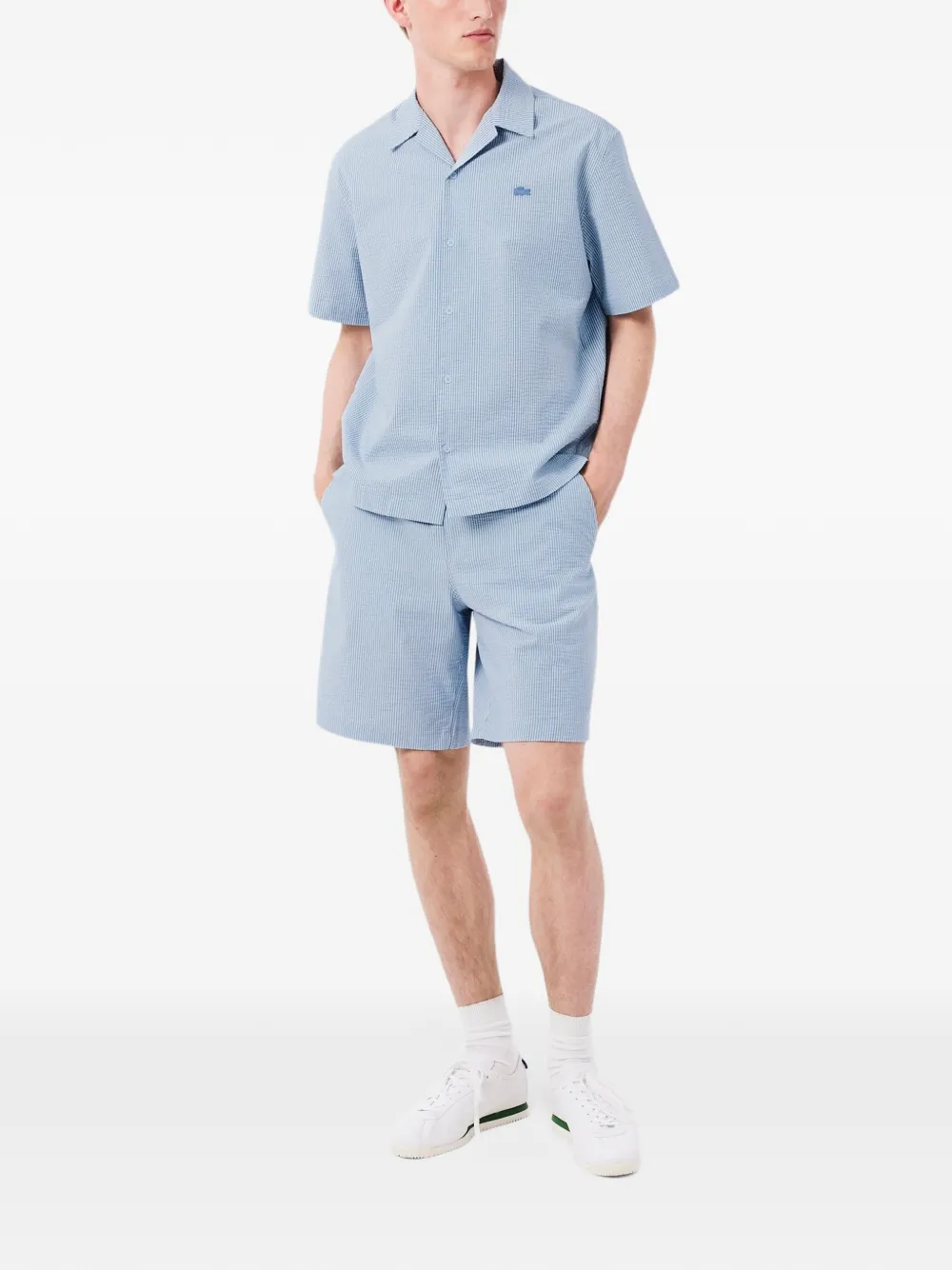 Lacoste cotton seersucker shorts Blauw