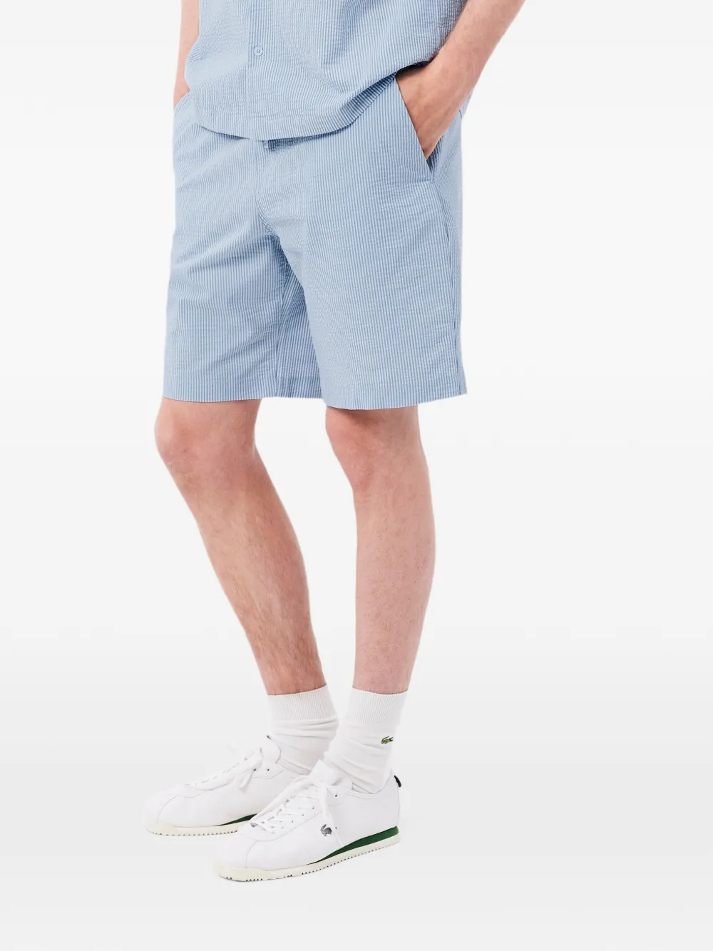 Lacoste cotton seersucker shorts Blauw