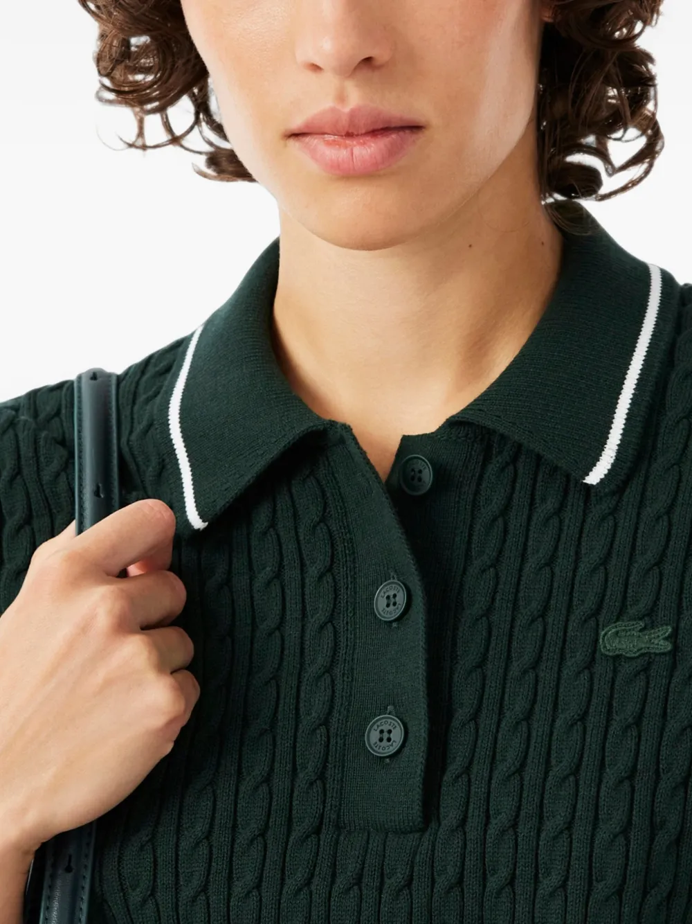 Lacoste Gestreepte kabelgebreide trui met polokraag Groen