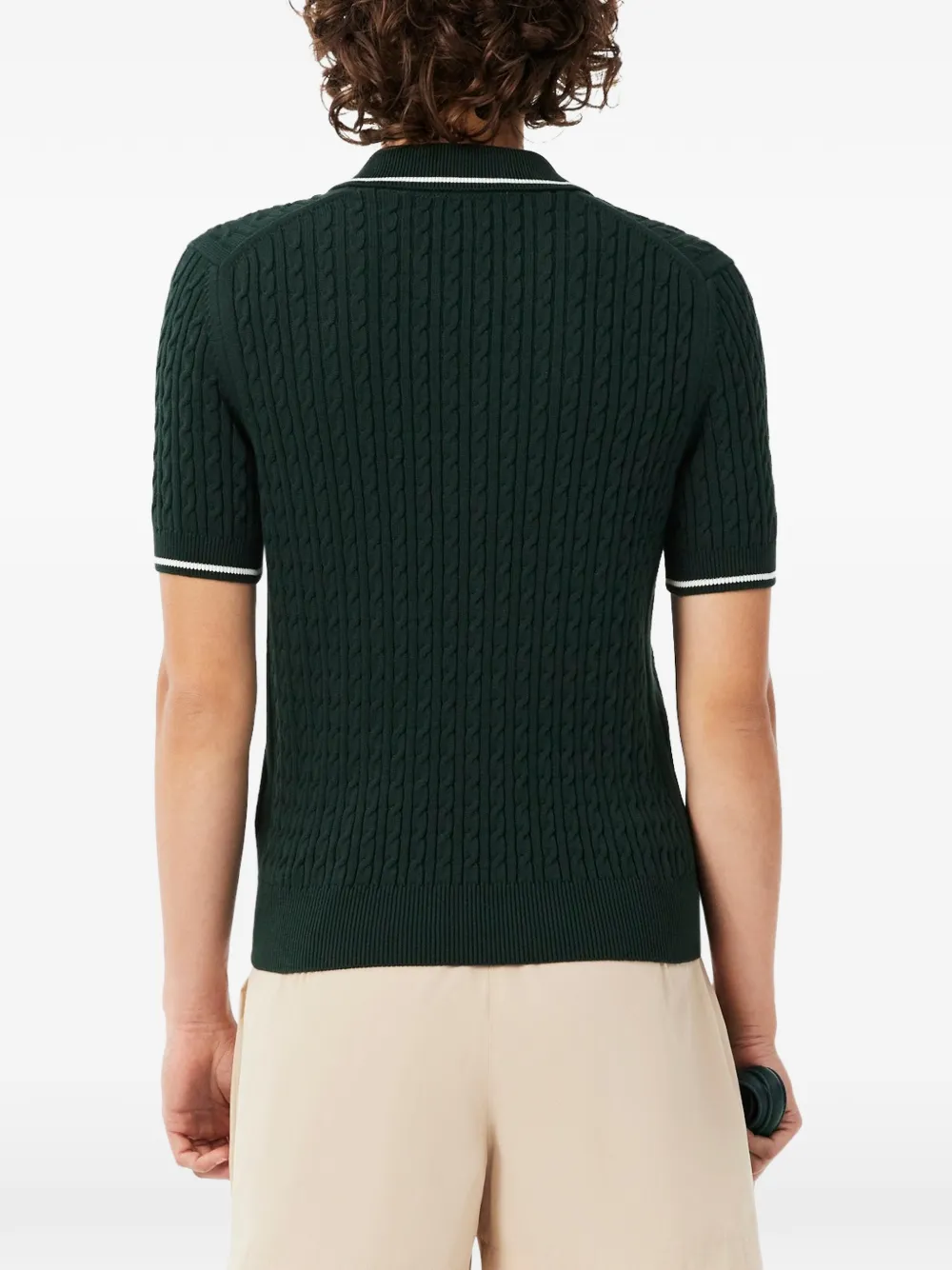 Lacoste Gestreepte kabelgebreide trui met polokraag Groen