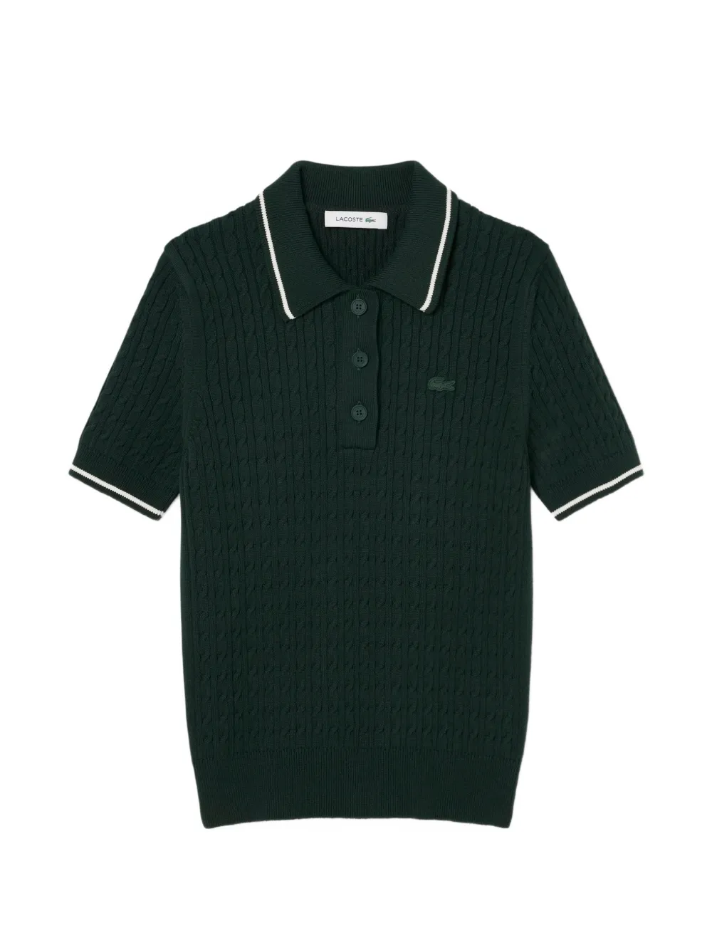 Lacoste Gestreepte kabelgebreide trui met polokraag Groen