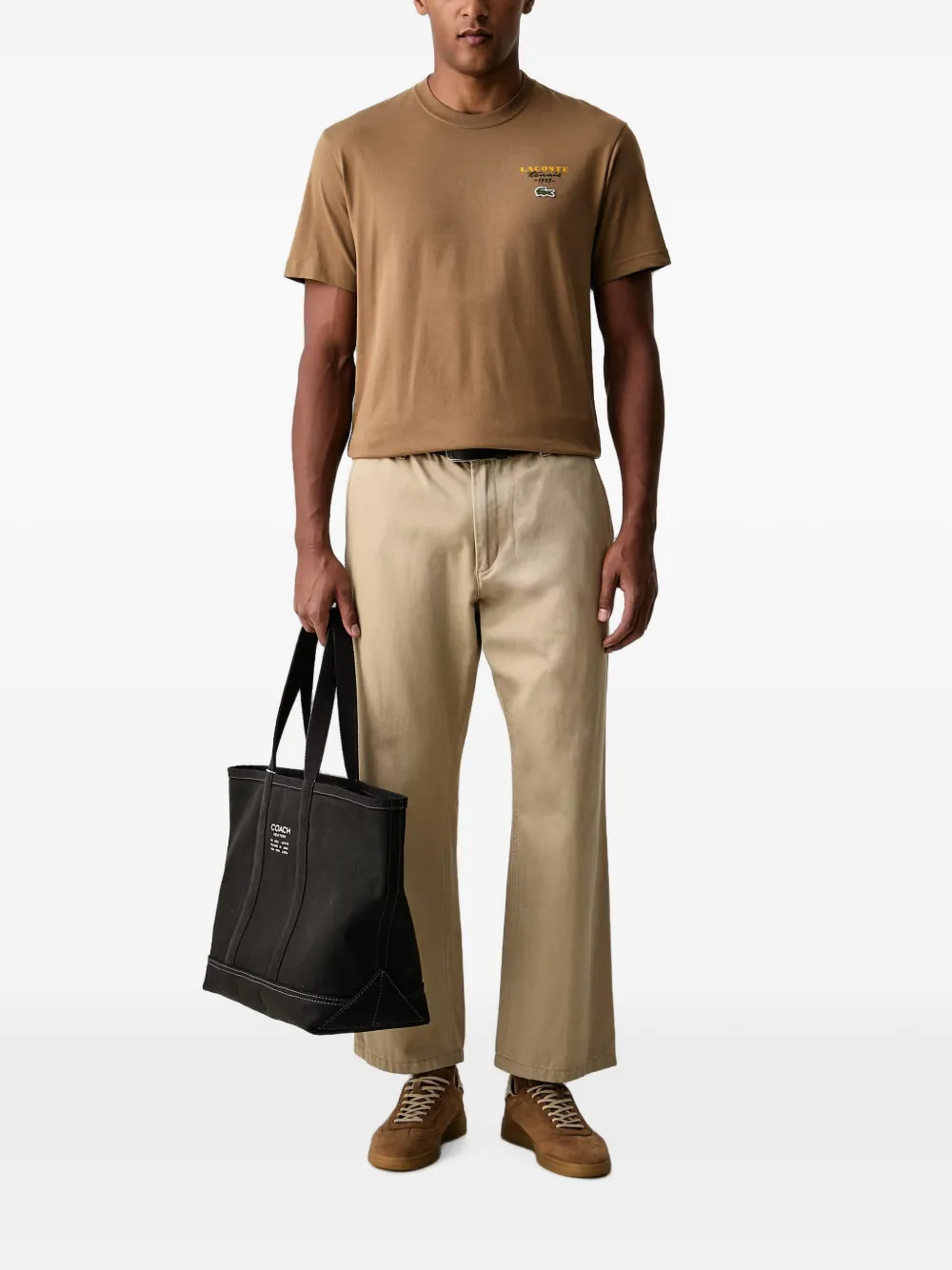 Lacoste T-shirt met geborduurd logo Bruin