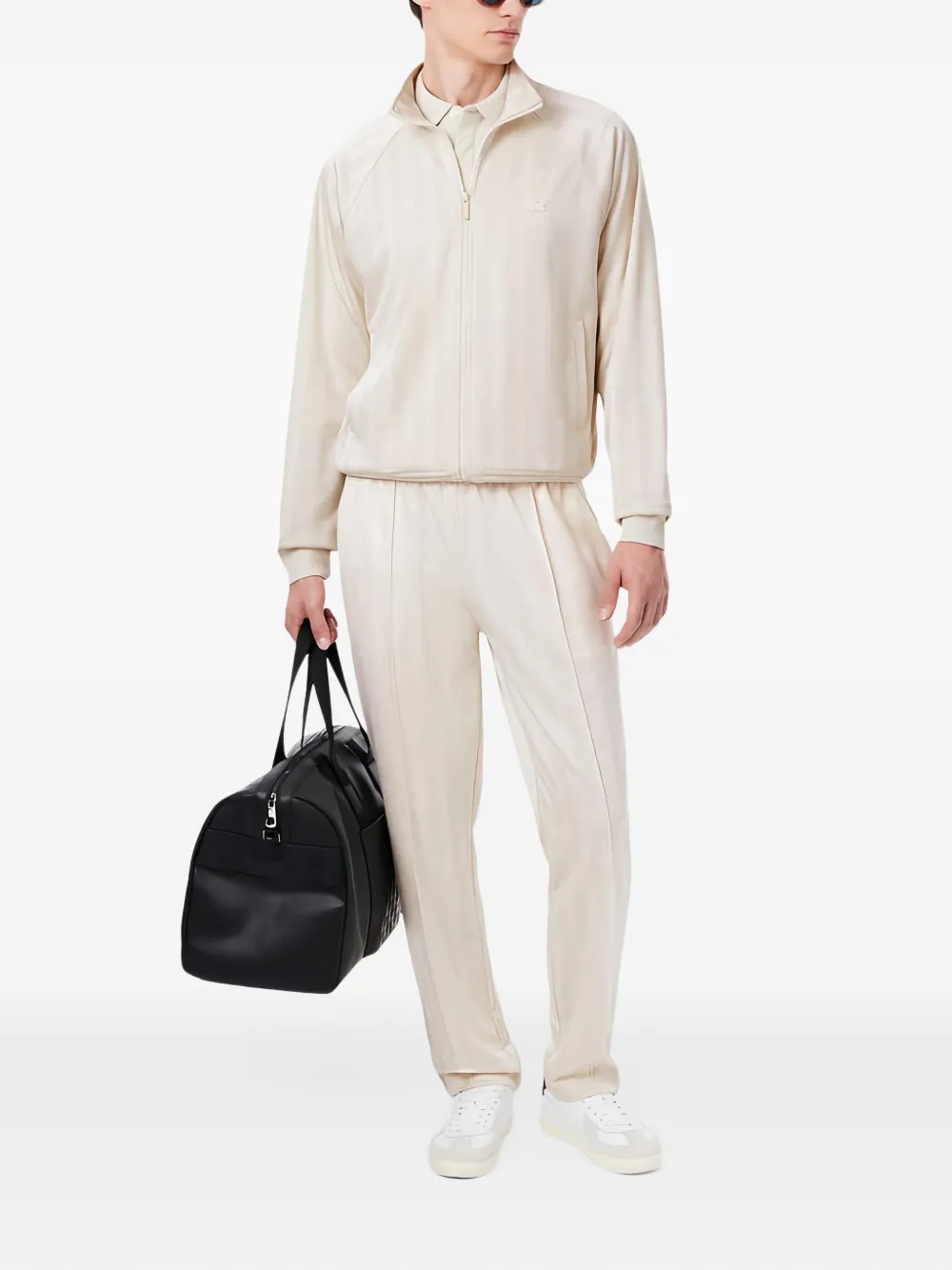 Lacoste monogram-jacquard zipped jacket Beige