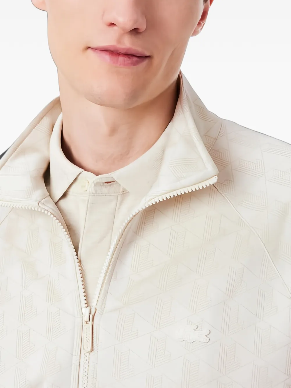Lacoste monogram-jacquard zipped jacket Beige