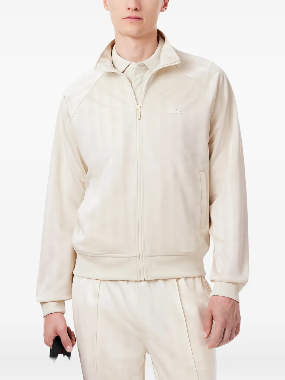 Lacoste monogram-jacquard zipped jacket Beige