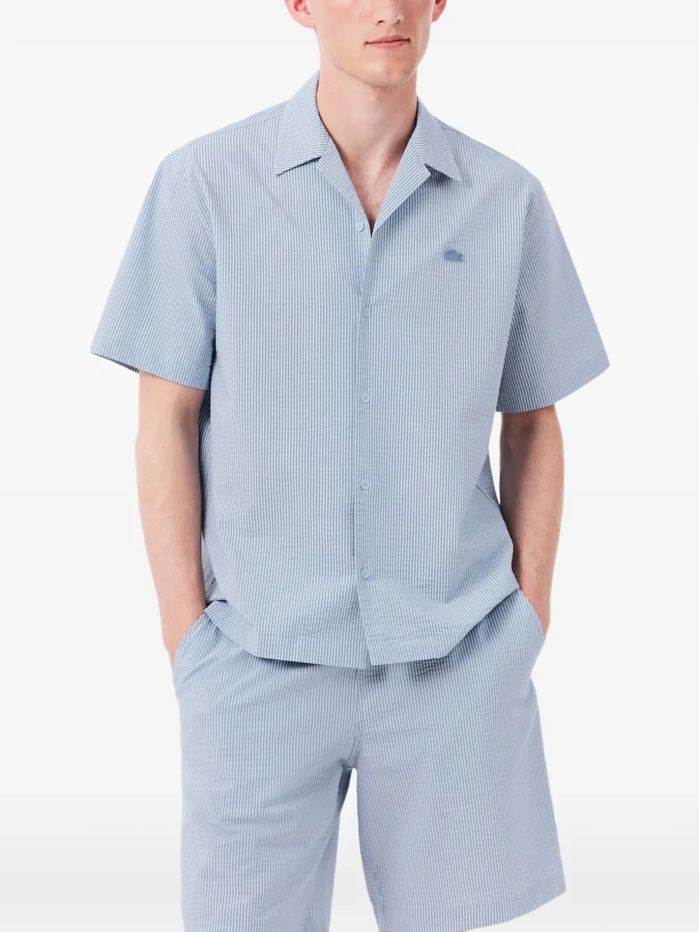 Lacoste relaxed fit seersucker shirt Blauw