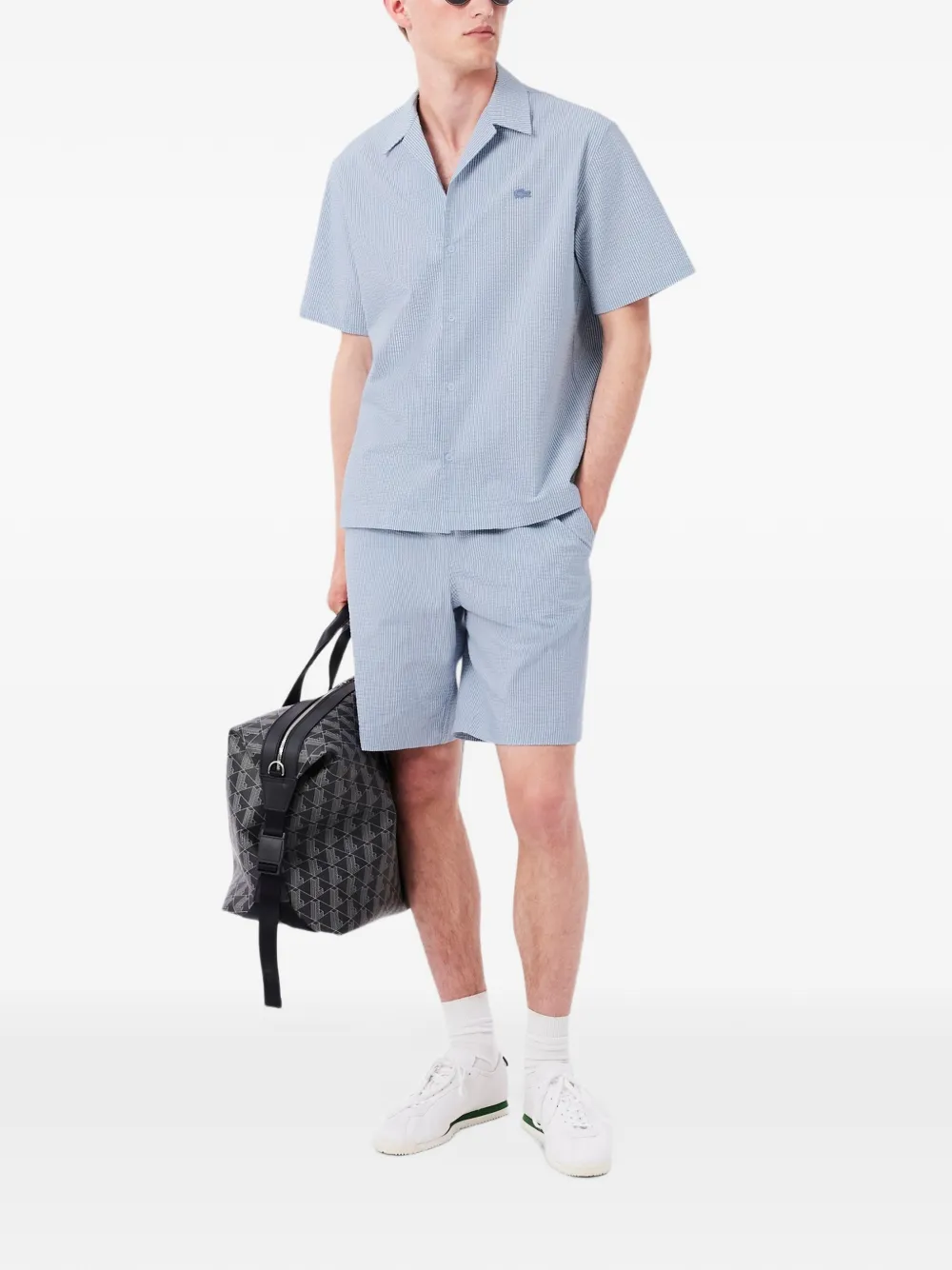 Lacoste relaxed fit seersucker shirt Blauw