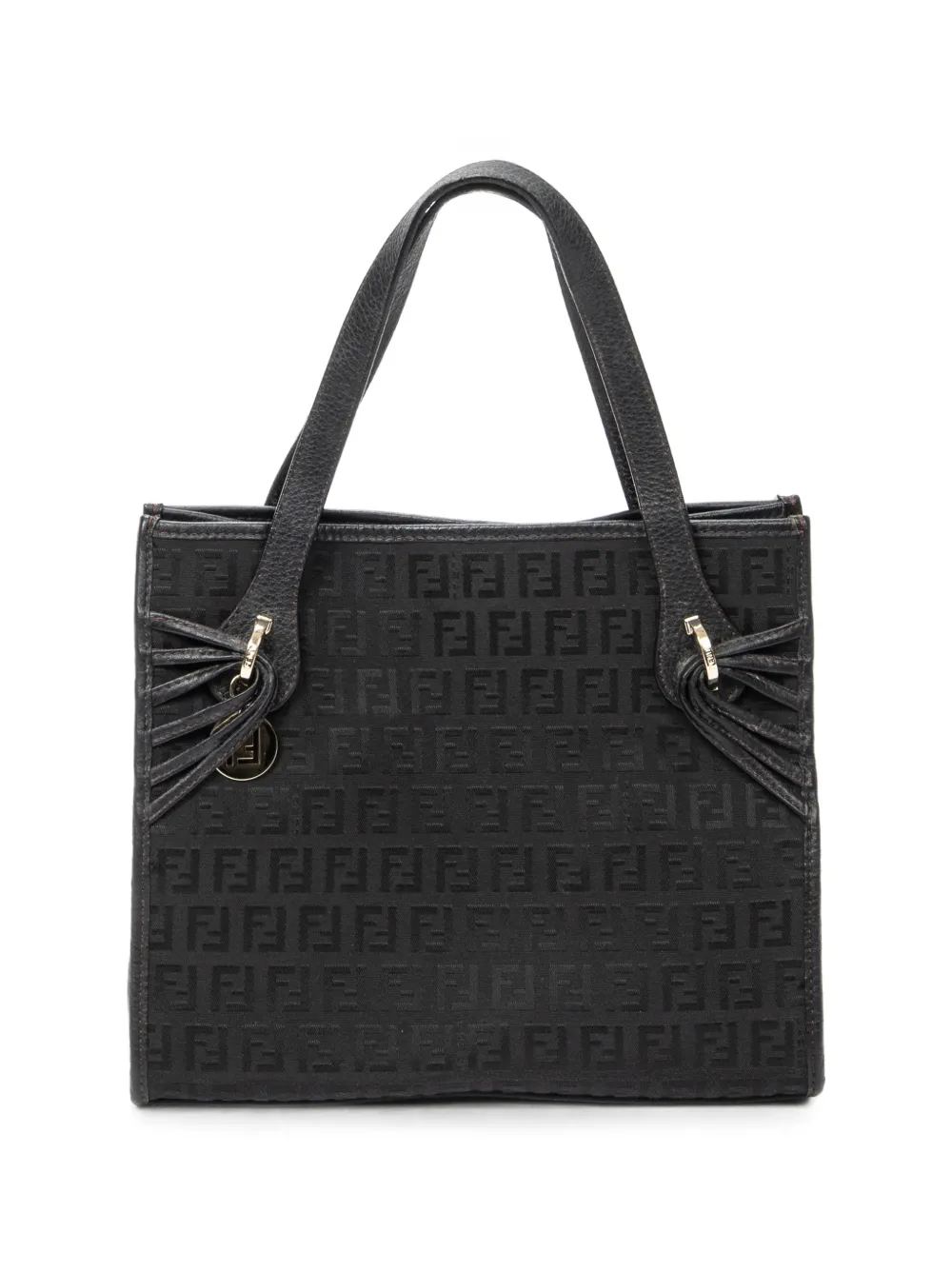 Fendi Pre-Owned Zucca-print leather-trim tote bag - Black