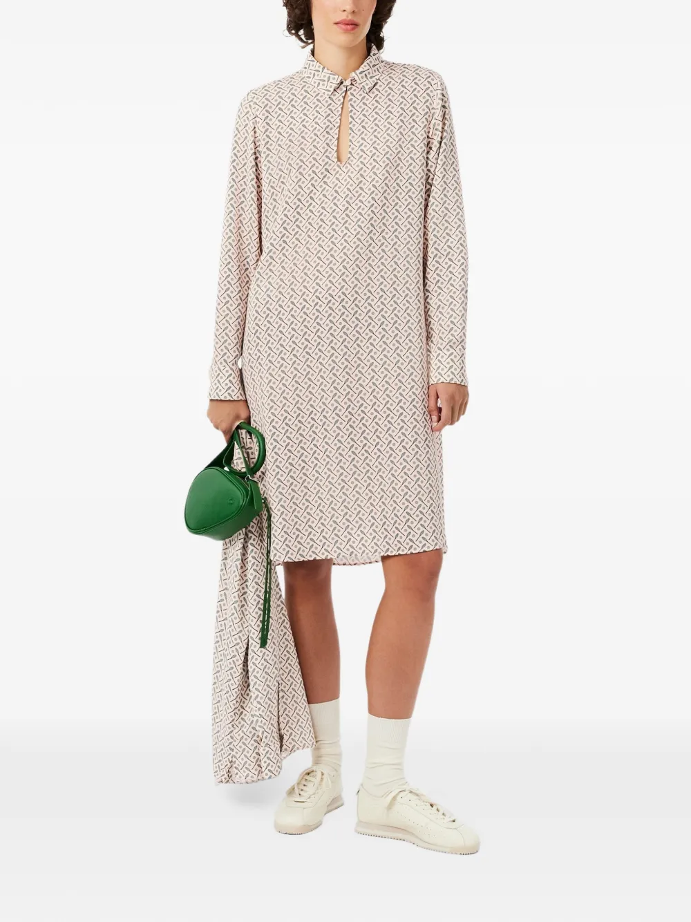 Lacoste fluid crepe shirt collar dress Roze