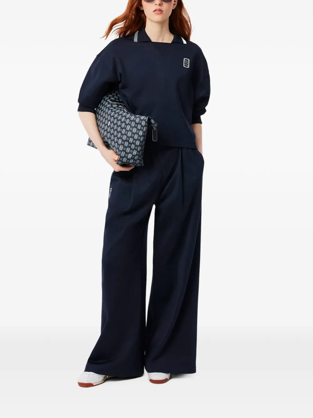Lacoste Piqué joggingbroek met geplooide voorkant Blauw