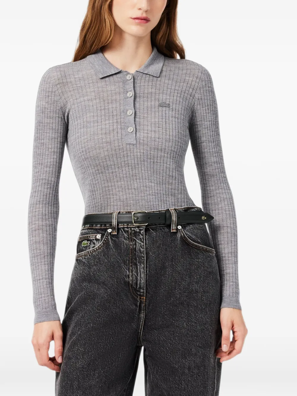 Lacoste Champs-Élysées embossed leather belt Zwart