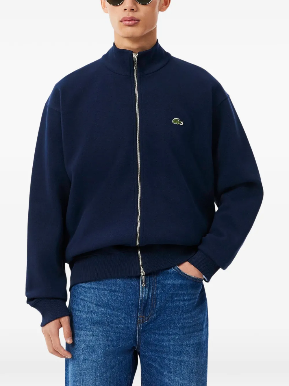 Lacoste Sweater met logopatch en rits Blauw