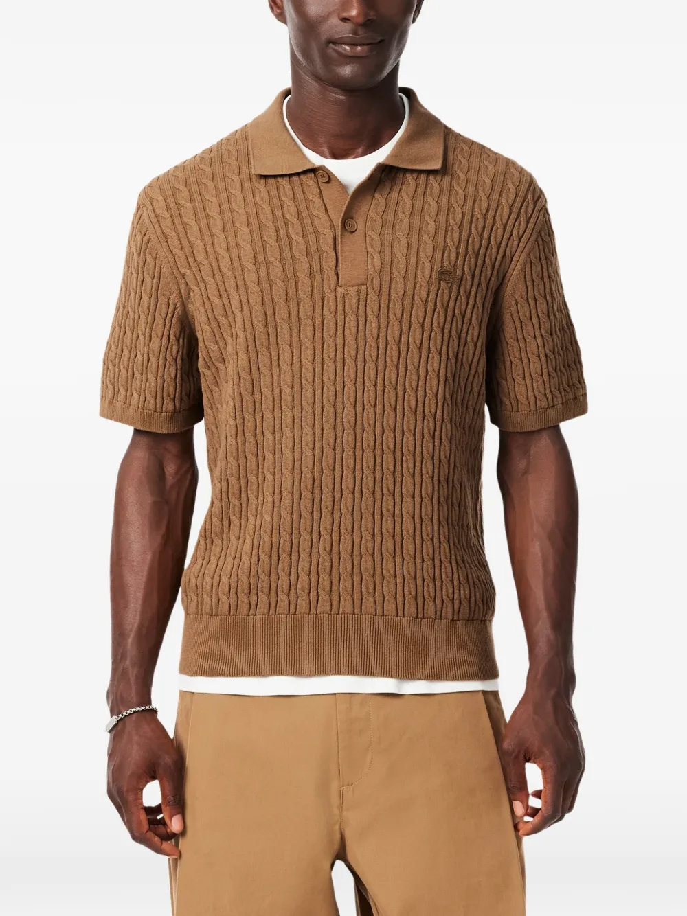 Lacoste classic fit cable knit cotton polo shirt Bruin